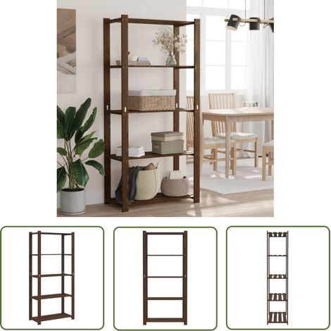 The Living Store Support de rangement à 5 niveaux marron 80x38x170 cm bois pin - Etagere Bois - Rangement Atelier - Rangement Maison - Support De Rangement - Mobilier Industriel (1/5)