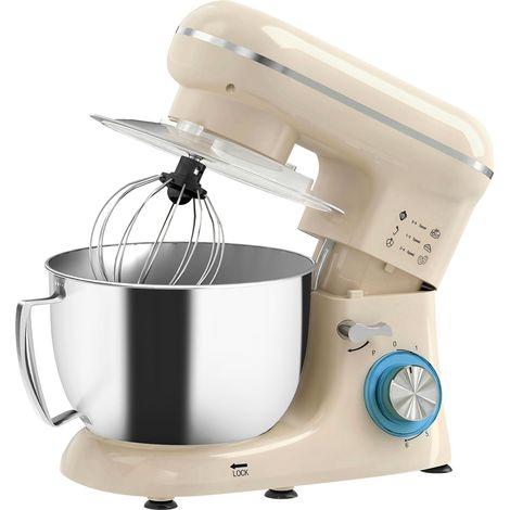 Batidora amasadora 1300W 6 velocidades 4,5L bol acero inoxidable batidor gancho varilla beige (1/5)