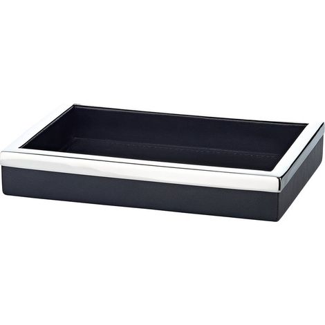 Plateau de service rectangulaire noir en simili-cuir 14 x 20 cm pour table et décoration - PANGIVO (1/4)