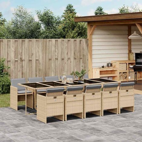 11-tlg. Garten-Essgruppe mit Kissen Beigemischung Poly Rattan (1/5)