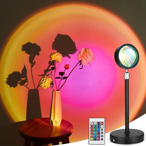 Projecteur de coucher de soleil avec télécommande, lampe d'ambiance USB rotative à 360° avec 16 couleurs changeantes pour la chambre et les soirées romantiques (1/5)