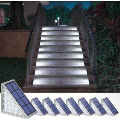 Lot de 8 lampes solaires pour escaliers, escaliers, terrasse, allée, porche, porte d'entrée, trottoir - Blanc froid.. (1/4)