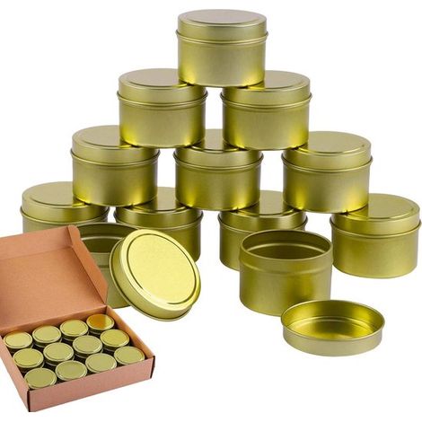 Stampi in metallo per candele, barattoli vuoti per candele con coperchi, 12 pezzi, mini barattoli da 57 ml, per la creazione di candele fai da te, per arti e mestieri, riso (1/5)