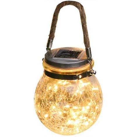 Lampe solaire boule en verre craquelé, LED ambrée chaude, lanterne solaire suspendue d'extérieur étanche (1/5)