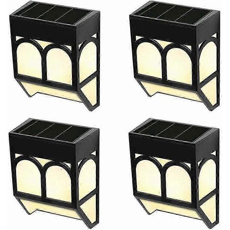 Ensemble de 4 appliques solaires murales étanches, compatibles avec terrasse, jardin et cour - Éclairage extérieur LED lumineux avec capteur marche/arrêt automatique