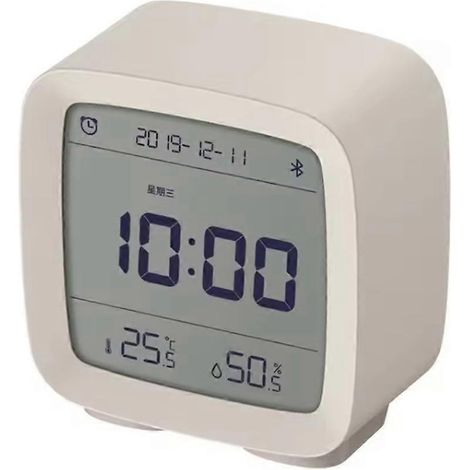 Réveil intelligent Bluetooth, affichage de la température et de l'humidité, écran LCD, veilleuse réglable, compatible avec une application, blanc. (1/5)