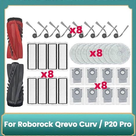Accessoires pour aspirateur robot Roborock Qrevo Curv / P20 Pro : filtres HEPA, sacs à poussière et lingettes de nettoyage. (1/5)