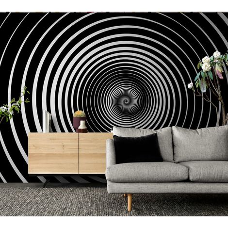 Papier Peint Noir et Blanc - Spirale Hypnotique - 150 x 250 cm (1/2)