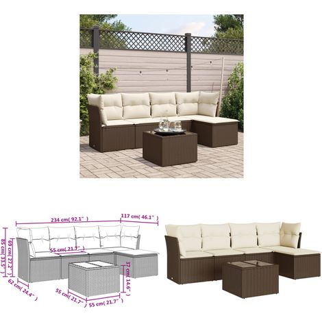 vidaXL Salon de jardin avec coussins 6 pcs marron résine tressée (1/3)