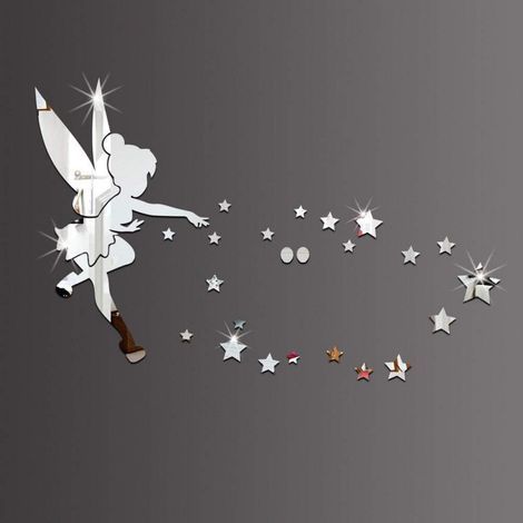 CCYKXA Tinker Bell Decorative Acrylic Wall Mirror Sticker - Wall Stickers, Home Decorations, Angel, Stars