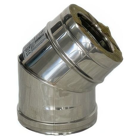 Curva a 45° Doppia Parete Diam. 15/20 cm in Acciaio Inox AISI 316L, Coibentata 25 mm