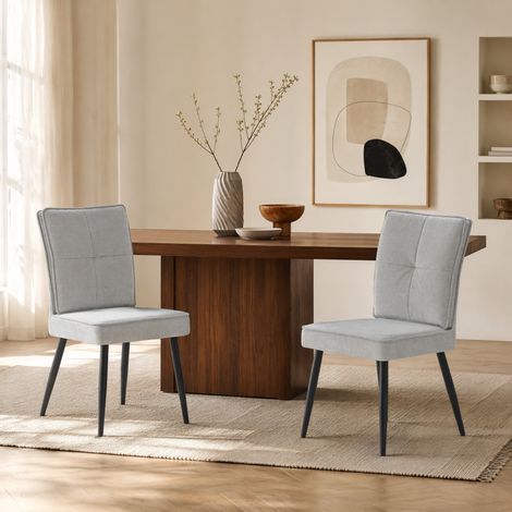 Set di 2 sedie da sala da pranzo in tessuto grigio chiaro, gambe in metallo nero DESVIAE (1/5)