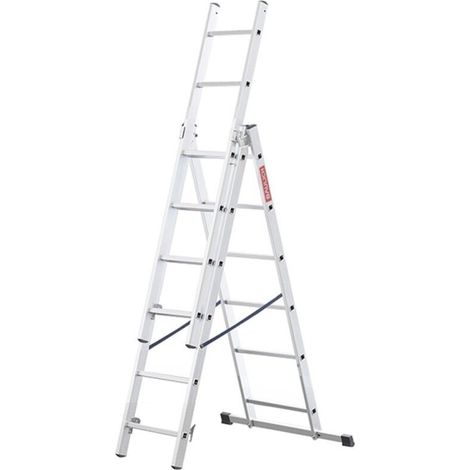 Échelle multifonction en aluminium 3x6 marches – Hauteur de travail 3,98m – Charge maximale 150kg – Norme EN 131 – Certificat TÜV - 3-en-1