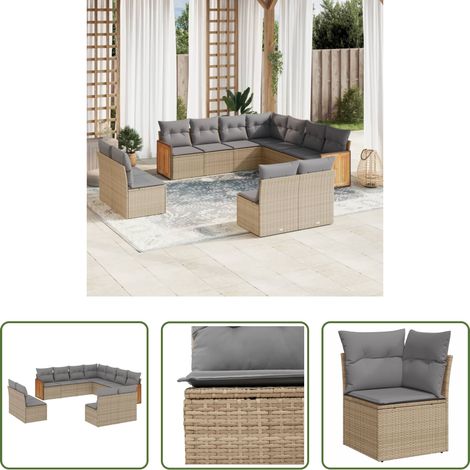 vidaXL Canapé en résine - Salon de jardin 11 pcs avec coussins beige résine tressée (1/5)