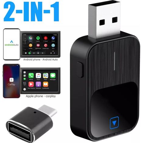 Boîte CarPlay sans fil améliorée, adaptateur 2-en-1 Android Auto + câble d'extension pour la connectivité dans la voiture. (1/5)