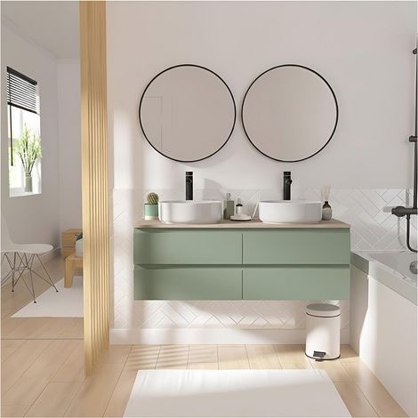 SORRENTO Doppelwaschtisch 120cm hängend - Holzoptik Arbeitsplatte