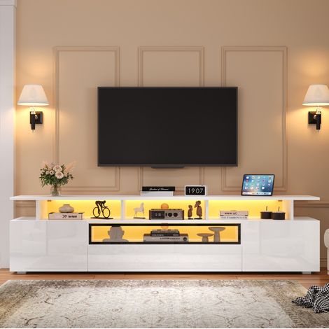 Mobile TV 180x38x45 cm con 2 Armadi, 1 Cassetto, LED, 10 Ripiani, TV fino a 75" (1/5)