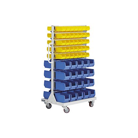 Estantería rodante con cajas visualizables  por ambos lados  H