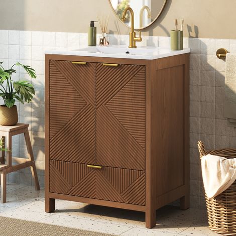 Mueble de baño con lavabo 61x47x87 cm MDF nogal, lavabo cerámico – MEUBLIV (1/5)