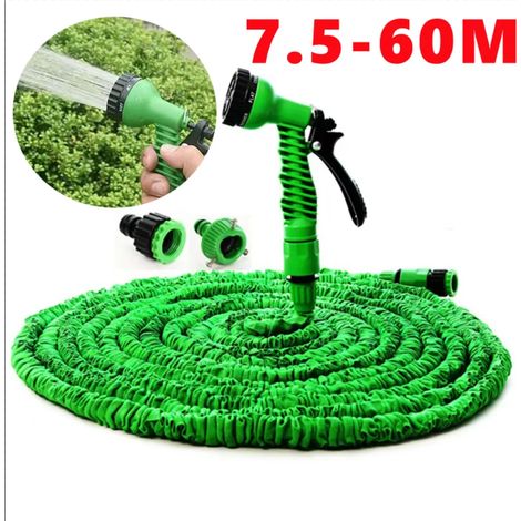 Tuyau d'arrosage extensible Magic Hose (vert, 60 m ou 200 pi) - Conception légère - Matériaux durables - 7 modes de pulvérisation - Pistolet d'arrosage pour la maison et le jardin (1/4)