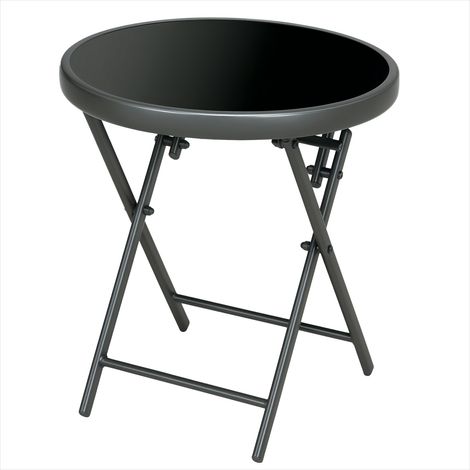 Table de jardin ronde pliante en verre trempé et acier noir 45 x (1/5)