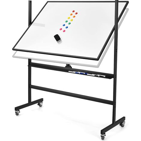 COSTWAY mobiles Whiteboard mit Alurahmen, Doppelseitige Whiteboard Hoeheverstellbar & 360 ° drehbar, magnetische Weisstafel mit Rollen 90x120 cm, Magnettafel Abwischbar Beschreibar inkl. Zubehoere