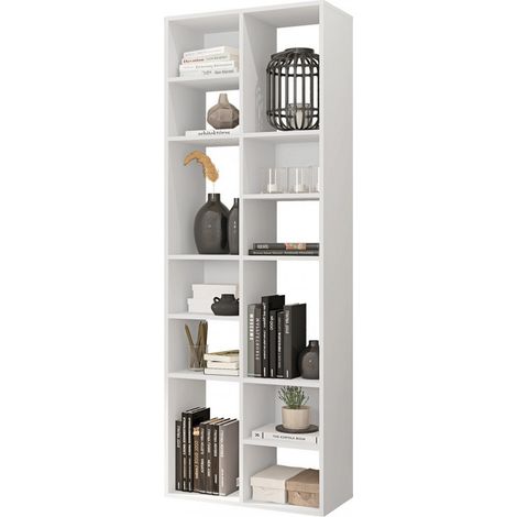 Beaux Meubles Pas Chers – Rayonnage blanc 12 niches – Dimensions L 67.9 x H 176.4 x P 29.8 cm – Panneaux de particules bois certifié FSC – Finition laquée (1/5)