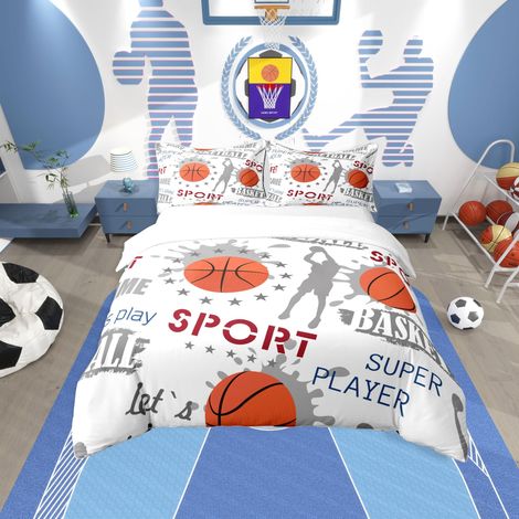 Parure de lit imprimée de 135 x 200 cm avec housse de couette de 135 x 200 cm, thème sport, pour enfants adolescents, athlètes, décor domestique (1/5)