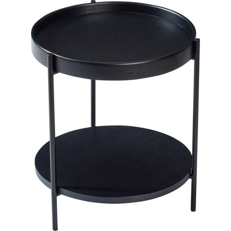 Table basse ronde en bois massif et métal, design à 2 plateaux, 3 finitions disponibles (1/5)