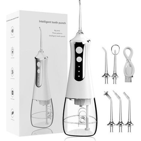 Irrigateur buccal portable, hydropulseur dentaire rechargeable, jet d'eau dentaire, 3 modes, réservoir de 300 ml, étanche pour l (1/4)
