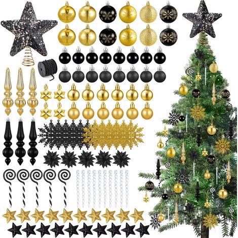 Set 104 decorazioni natalizie palline 3–20 cm nero e oro (1/5)