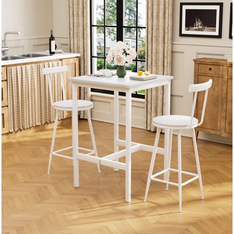 Conjunto de bar 60x60x92 cm de paneles de madera y metal Blanco FloraGrace (1/5)