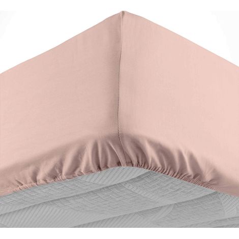 Drap-housse 2 personnes 180 x 200 cm coton 57 fils LINA Rose – Bonnet 30 cm