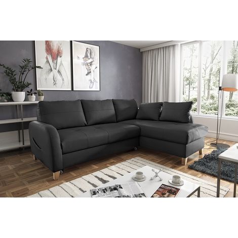 Canapé d'angle convertible en cuir de luxe italien , 5 places CONFORIA, noir, angle droit (1/5)