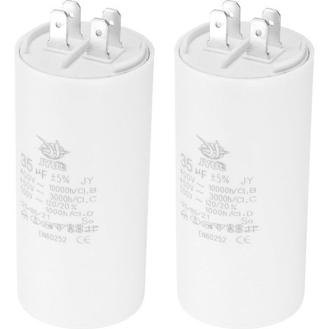 CBB60 35uF Condensateur de Démarrage, 2Pcs AC 450V 4 Broches 50/60Hz Double Insertion Cylindre Fond pour Climatisation, Pompe à Eau, Moteur de Ventilateur Étoile 95 x 45mm (1/5)