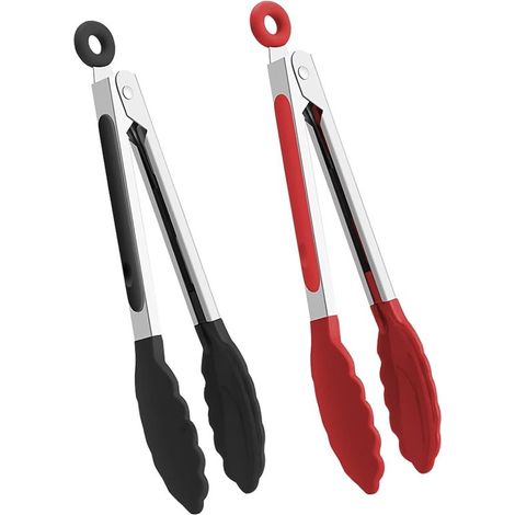 Set di 2 pinze da cucina in silicone, resistenti al calore, antiaderenti, sicure, senza BPA, nere e rosse (1/5)