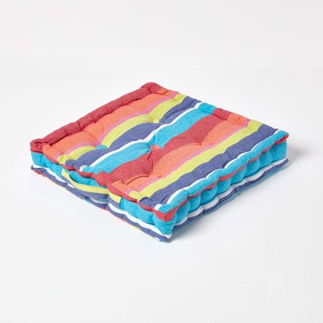 HOMESCAPES Cotton Multicoloured Stripe Floor Cushion, 40 x 40 cm