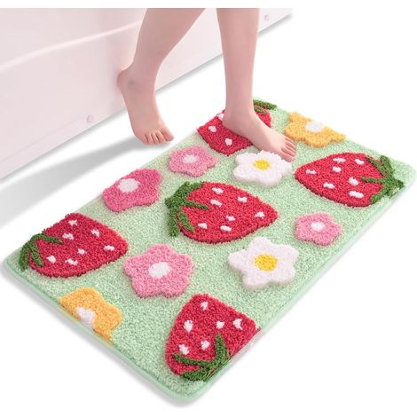 Tapis de bain vert fraise Antidérapant Lavable Multicolore En microfibre douce Absorbant 40 x 60 cm (1/4)