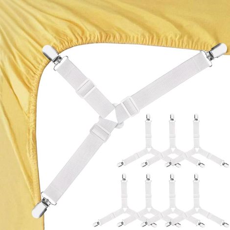Juego de 8 pinzas ajustables para sábanas, que incluye pinzas ajustables y pinzas a presión, color blanco. (1/5)