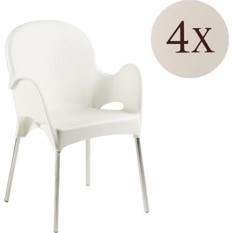 Sedia da Esterno Raimund, 4 Sedie, Impilabile Made in Italy, Braccioli, Bianco