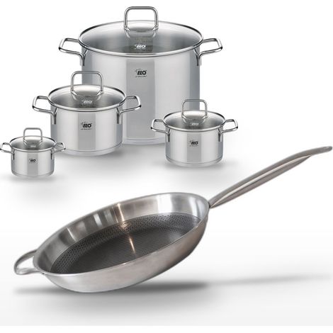 Lot de 4 Faitouts en inox Elo Relief Solution avec Poêle 32 cm (1/5)