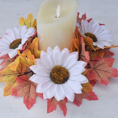 Guirlande De Feuilles D'érable - Décoration De Table Pour Automne - 25 Cm - Avec Tournesol Blanc Citrouille Et Baies - 1 Pièce