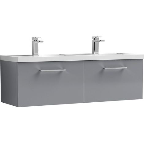 Balterley Bramshall 1200mm Wall Hung 2 Drawer Vanity Unit with Double Polymarble Basin for Modern Bathroom Storage - Satin Grey
