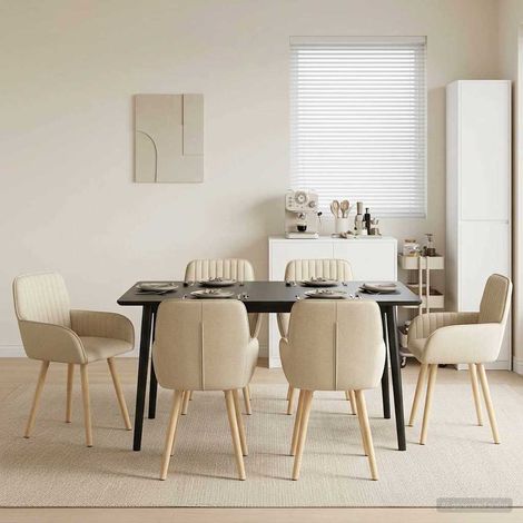 Lot de 6 chaises de salle à manger en tissu crème avec accoudoirs, 56,5 x 50 x 87,5 cm - PANGIVO (1/5)