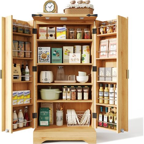Küchensideboard Sensor LED Gewürzregal Holzoptik, verstellbare Einlegeböden, 120 x 60.5 x 40 cm (1/5)