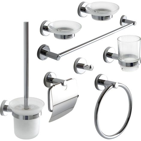 Kiamami Valentina – Ensemble complet de 8 accessoires de salle de bain chromés – Finition chromée – Fixation murale – Design moderne et fonctionnel (1/2)