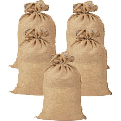 Sac Toile Jute Premium, 5 Sacs Toile de Jute Grand Format - Sac à gravats Chantier – Sac Jute Pomme de Terre – Sac Jute Noel réutilisable (60x100 cm) (1/5)