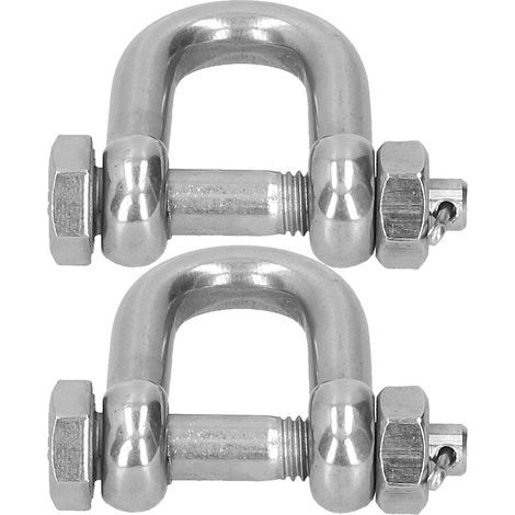 2 Pièces Manille d'ancrage à anneau en D, Manilles M10 en acier inoxydable, Heavy Duty Manille à D-shaped 500kg/1102,3lbs, Manille en U forme pour les manilles de treuil de remorquage (1/5)