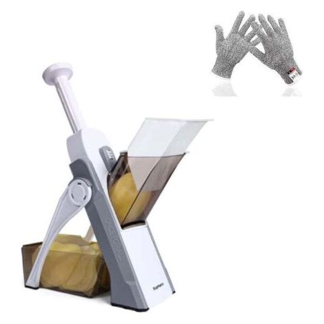 HOXILEELEO - Mandoline de cuisine multifonctionnelle avec lame en acier inoxydable, coupe-légumes julienne, cubes, frites et carottes, Euroshopping - Gris (1/3)