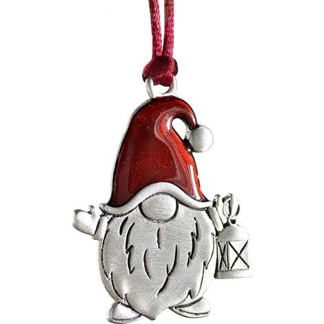 Ornement de sapin de Noël en étain massif avec cordon de suspension en satin rouge, design double face, décoration de bricolage à suspendre pour décorations de fête à la maison (nain de père Noël)